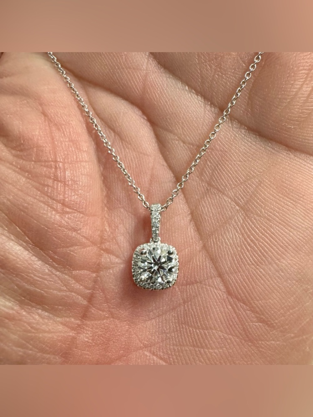 18K White Gold Halo Lab Grown Diamond Necklace